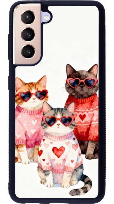 Coque Samsung Galaxy S21 5G - Silicone rigide noir Saint Valentines Day 26 Cat Love
