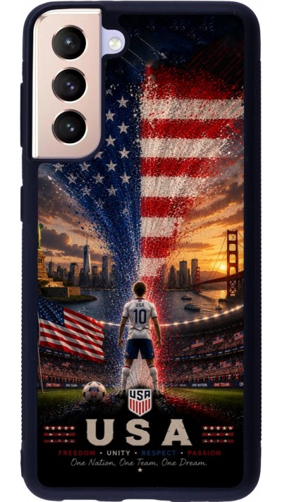 Coque Samsung Galaxy S21 5G - Silicone rigide noir Football États-Unis splash 2026