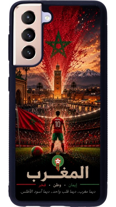 Coque Samsung Galaxy S21 5G - Silicone rigide noir Football Maroc splash 2026