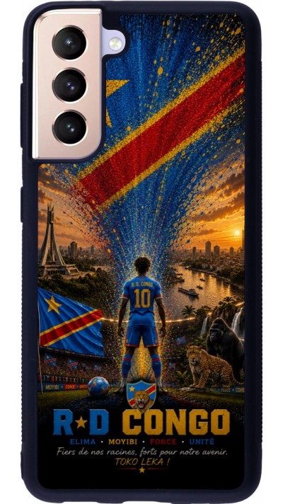 Coque Samsung Galaxy S21 5G - Silicone rigide noir Football République démocratique du Congo splash 2026