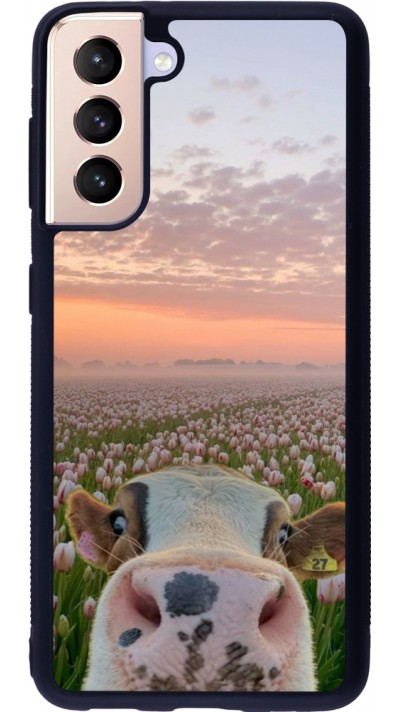 Coque Samsung Galaxy S21 5G - Silicone rigide noir Cow with tulips Spring 2026