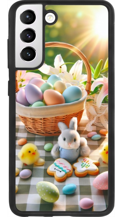 Coque Samsung Galaxy S21 FE 5G - Silicone rigide noir Easter 2025 Panier Pâques