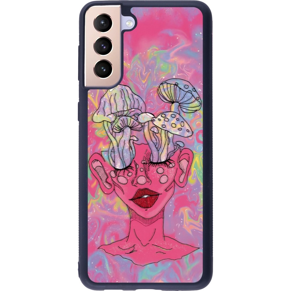 Coque Samsung Galaxy S21+ 5G - Silicone rigide noir Psychedelic pink mushroom