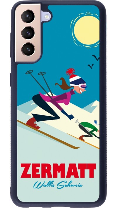 Coque Samsung Galaxy S21+ 5G - Silicone rigide noir Zermatt Ski Downhill