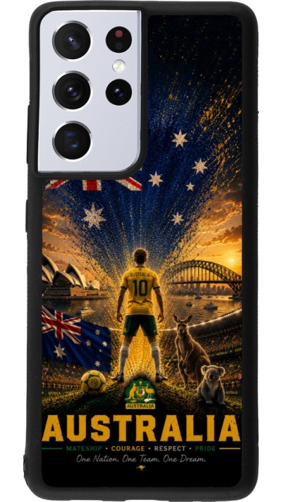 Coque Samsung Galaxy S21 Ultra 5G - Silicone rigide noir Football Australie splash 2026