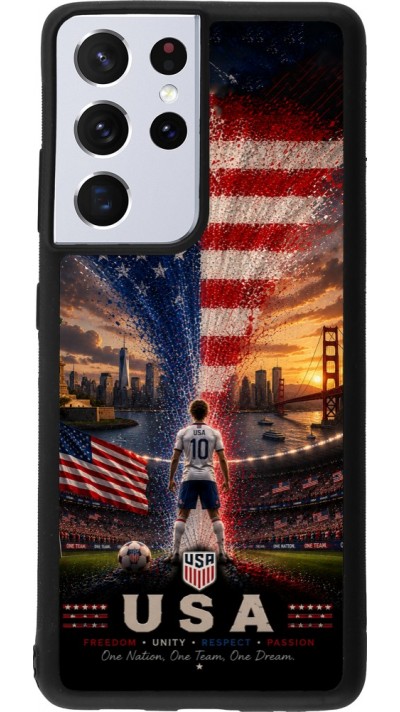 Coque Samsung Galaxy S21 Ultra 5G - Silicone rigide noir Football États-Unis splash 2026