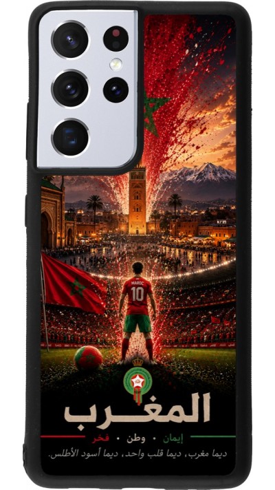 Coque Samsung Galaxy S21 Ultra 5G - Silicone rigide noir Football Maroc splash 2026