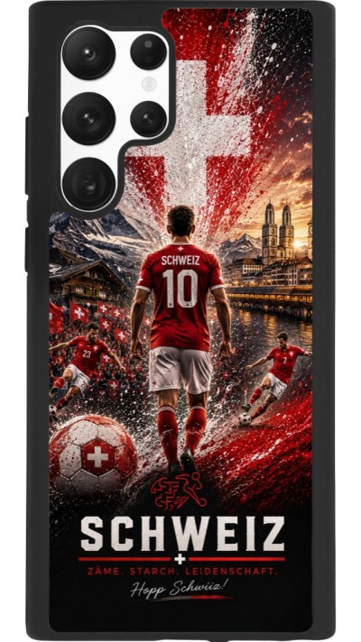 Coque Samsung Galaxy S22 Ultra - Silicone rigide noir Football Schweiz splash 2026