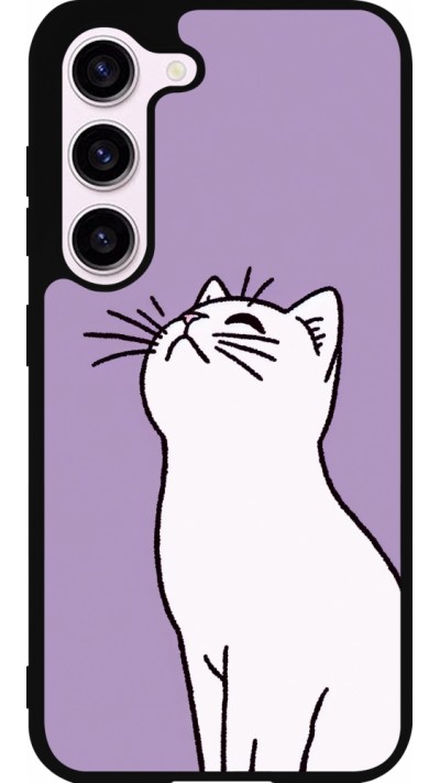 Coque Samsung Galaxy S23 - Silicone rigide noir Chat sur fond violet