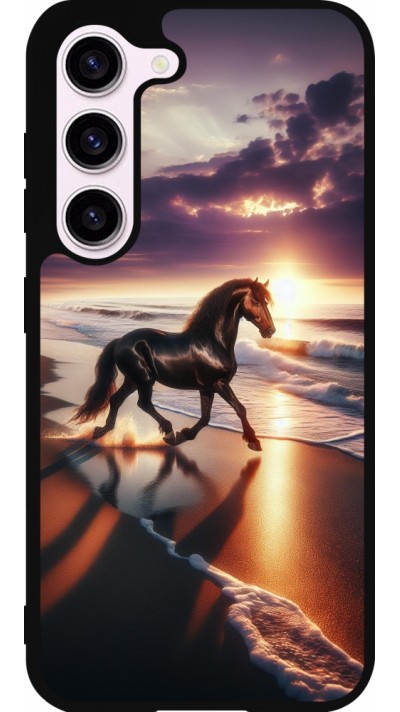 Coque Samsung Galaxy S23 - Silicone rigide noir Cheval majestueux plage
