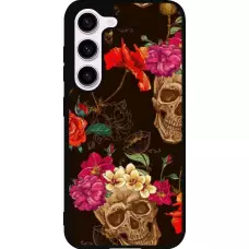 Coque Samsung Galaxy S23 FE - Silicone rigide noir Skulls and flowers