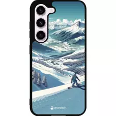 Coque Samsung Galaxy S23 FE - Silicone rigide noir Snowboarder Montagne