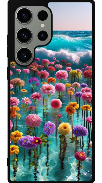 Coque Samsung Galaxy S23 Ultra - Silicone rigide noir Flower sea waves