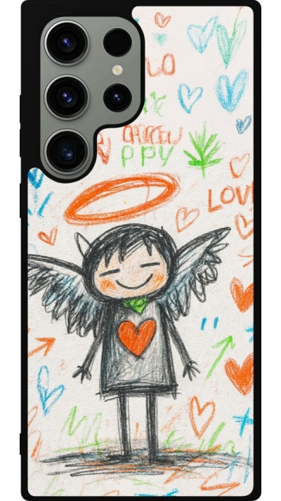 Coque Samsung Galaxy S23 Ultra - Silicone rigide noir Little Angel Sketch Love