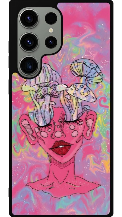Coque Samsung Galaxy S23 Ultra - Silicone rigide noir Psychedelic pink mushroom