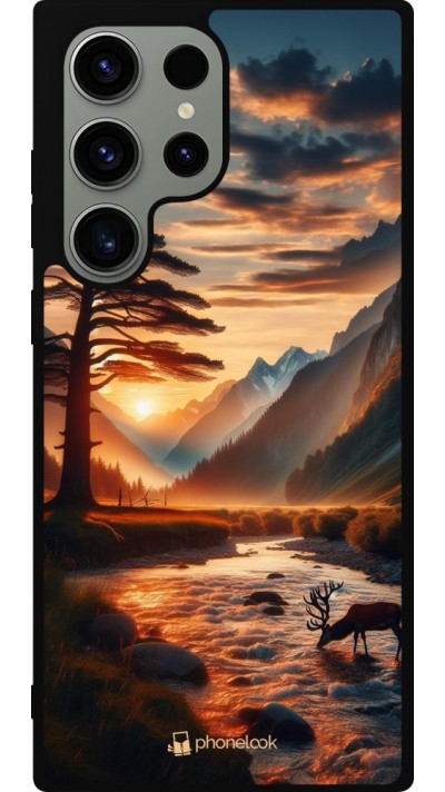 Samsung Galaxy S23 Ultra Case Hülle - Silikon schwarz Tal Sonnenuntergang Hirsch Baum
