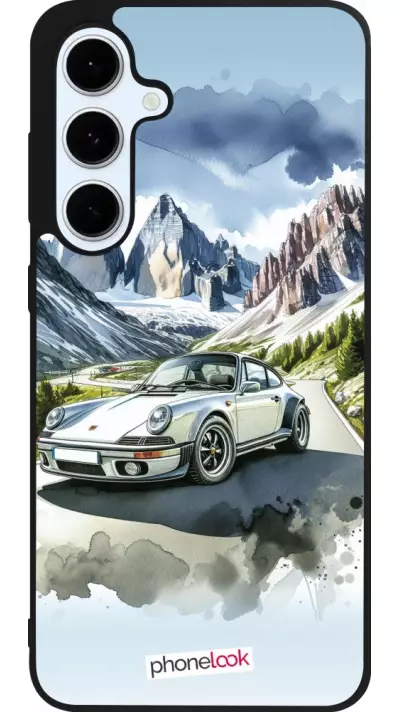 Coque Samsung Galaxy S24 FE - Silicone rigide noir Porsche 911 Mountain Watercolor
