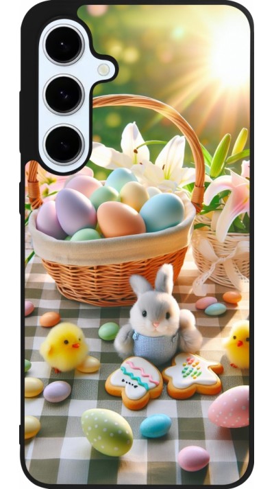 Coque Samsung Galaxy S24 FE - Silicone rigide noir Easter 2025 Panier Pâques