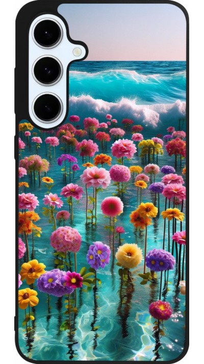 Coque Samsung Galaxy S24 FE - Silicone rigide noir Flower sea waves