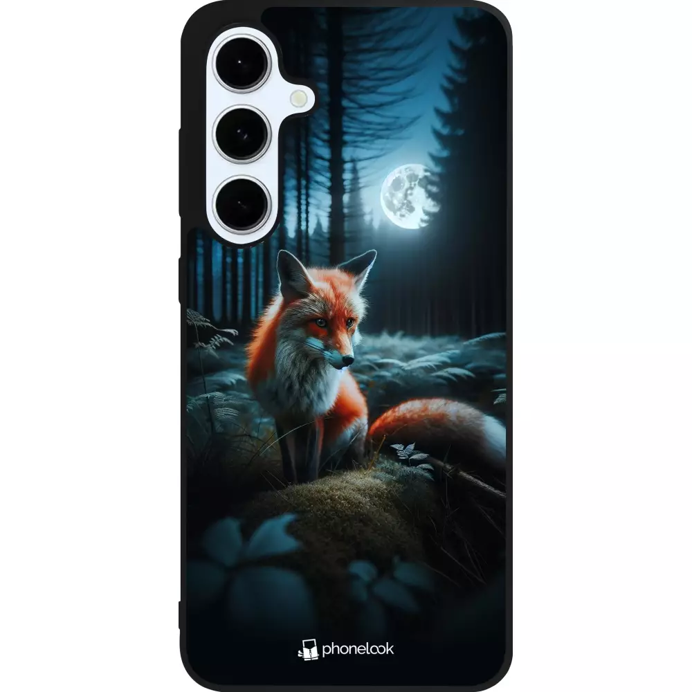 Coque Samsung Galaxy S24 FE - Silicone rigide noir Renard lune forêt