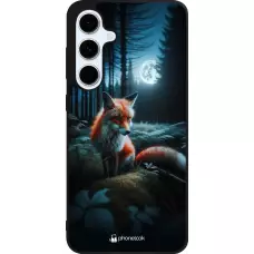 Coque Samsung Galaxy S24 FE - Silicone rigide noir Renard lune forêt