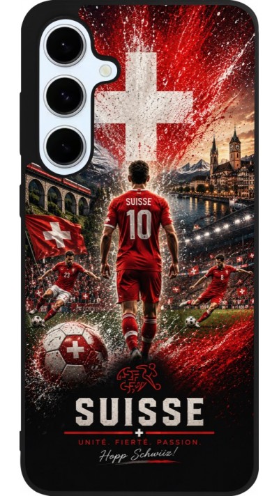Coque Samsung Galaxy S24 FE - Silicone rigide noir Football Suisse splash 2026