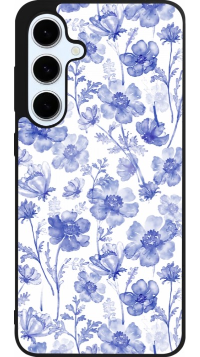 Samsung Galaxy S24 FE Case Hülle - Silikon schwarz Spring 23 watercolor blue flowers