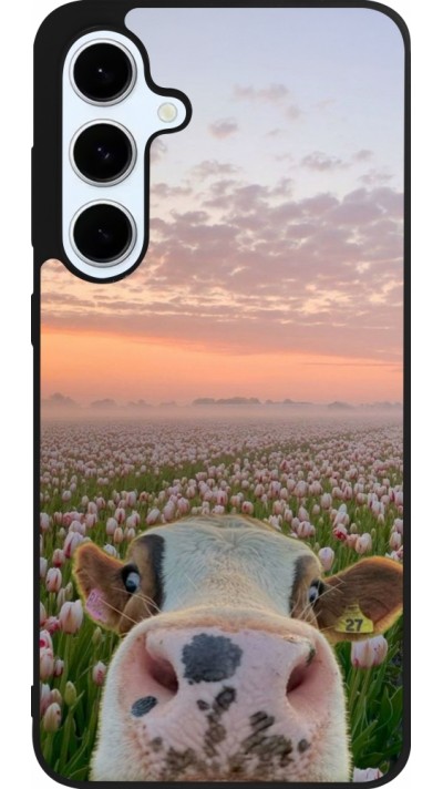 Coque Samsung Galaxy S24 FE - Silicone rigide noir Cow with tulips Spring 2026