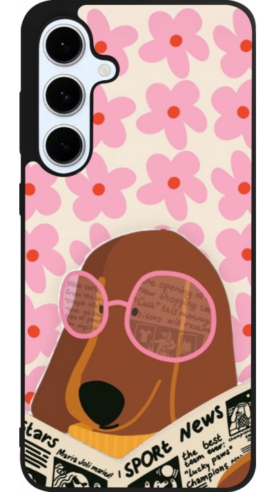 Coque Samsung Galaxy S24 FE - Silicone rigide noir Dog with newspaper Spring 2026