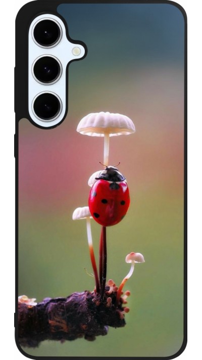Coque Samsung Galaxy S24 FE - Silicone rigide noir Ladybird on a mushroom Spring 2026