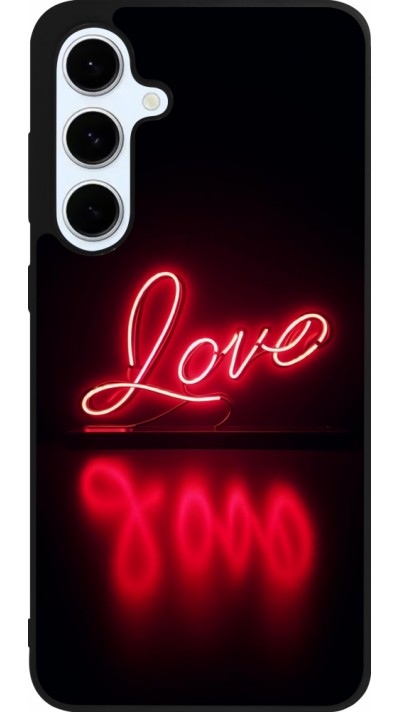 Coque Samsung Galaxy S24 FE - Silicone rigide noir Valentine 2025 Neon Love