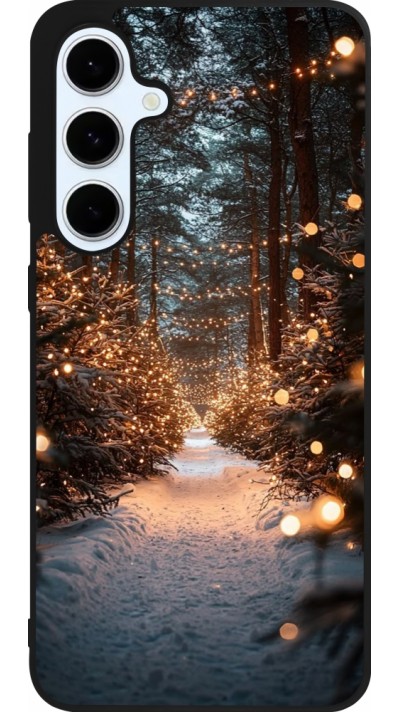 Coque Samsung Galaxy S24 FE - Silicone rigide noir Winter 25 Winter snowy road