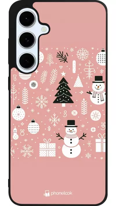 Coque Samsung Galaxy S24 FE - Silicone rigide noir Noël 2024 Rose Snowman Christmas