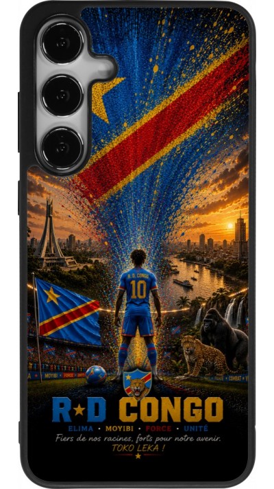 Coque Samsung Galaxy S24+ - Silicone rigide noir Football République démocratique du Congo splash 2026