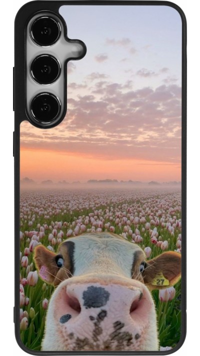 Coque Samsung Galaxy S24+ - Silicone rigide noir Cow with tulips Spring 2026