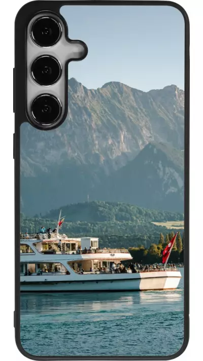 Coque Samsung Galaxy S24+ - Silicone rigide noir Fête Nationale Suisse Bateau Leman