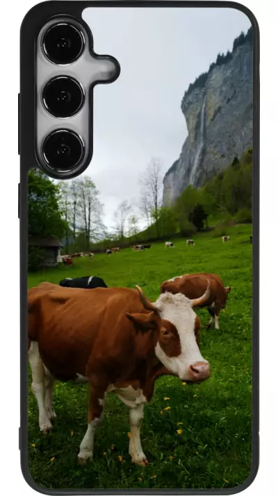 Coque Samsung Galaxy S24+ - Silicone rigide noir Fête Nationale Suisse Vaches