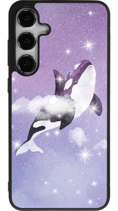 Coque Samsung Galaxy S24+ - Silicone rigide noir Whale in sparking stars