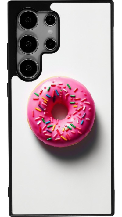 Samsung Galaxy S24 Ultra Case Hülle - Silikon schwarz Weisser Hintergrund, pinker Donut