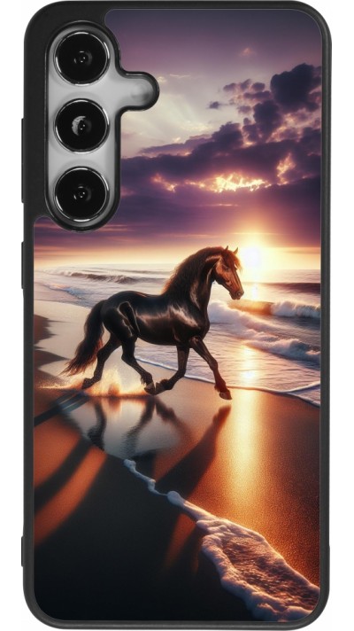 Coque Samsung Galaxy S25 - Silicone rigide noir Cheval majestueux plage