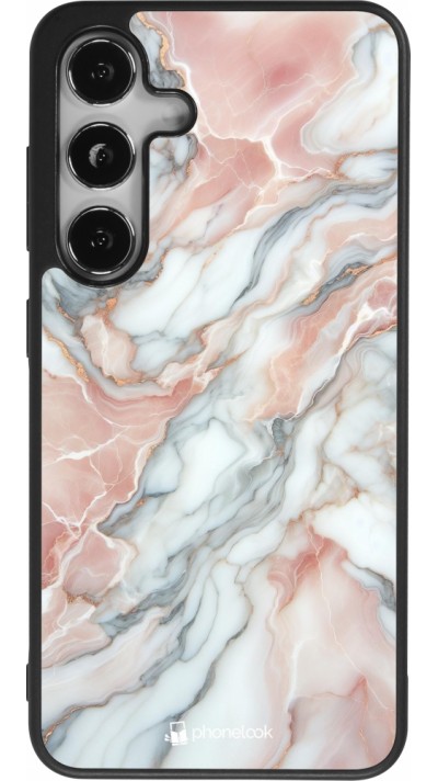 Samsung Galaxy S25 Case Hülle - Silikon schwarz Rosa Leuchtender Marmor