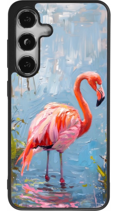 Samsung Galaxy S25 Case Hülle - Silikon schwarz Paint Flamingo