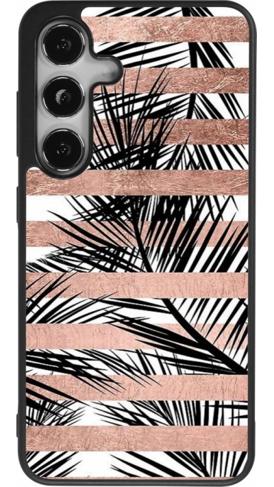 Samsung Galaxy S25 Case Hülle - Silikon schwarz Palm trees gold stripes