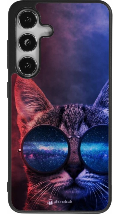 Samsung Galaxy S25 Case Hülle - Silikon schwarz Red Blue Cat Glasses