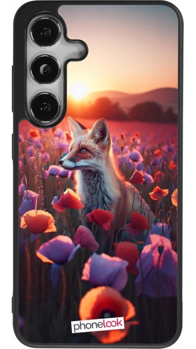 Samsung Galaxy S25 Case Hülle - Silikon schwarz Purpurroter Fuchs bei Dammerung