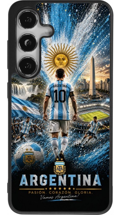 Coque Samsung Galaxy S25 - Silicone rigide noir Football Argentine splash 2026