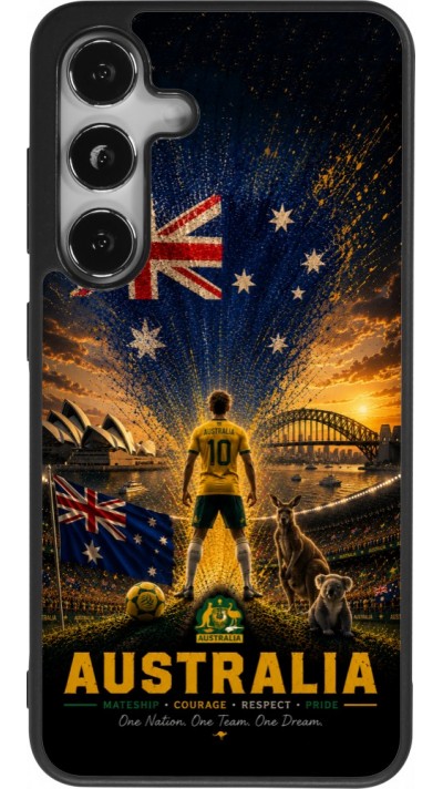 Coque Samsung Galaxy S25 - Silicone rigide noir Football Australie splash 2026