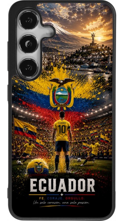 Coque Samsung Galaxy S25 - Silicone rigide noir Football Équateur splash 2026