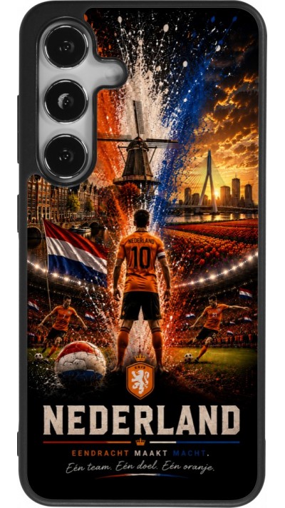 Coque Samsung Galaxy S25 - Silicone rigide noir Football Pays-Bas splash 2026