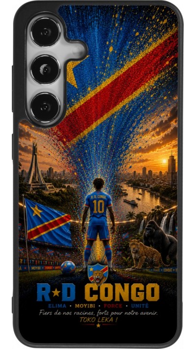 Coque Samsung Galaxy S25 - Silicone rigide noir Football République démocratique du Congo splash 2026